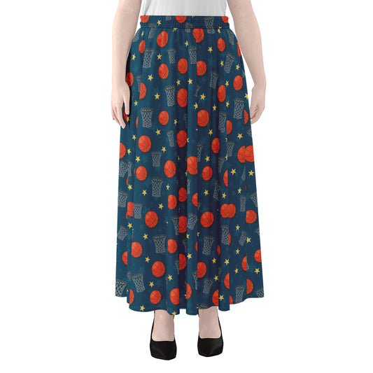 Basketball Theme Pattern Print Chiffon Maxi Skirt