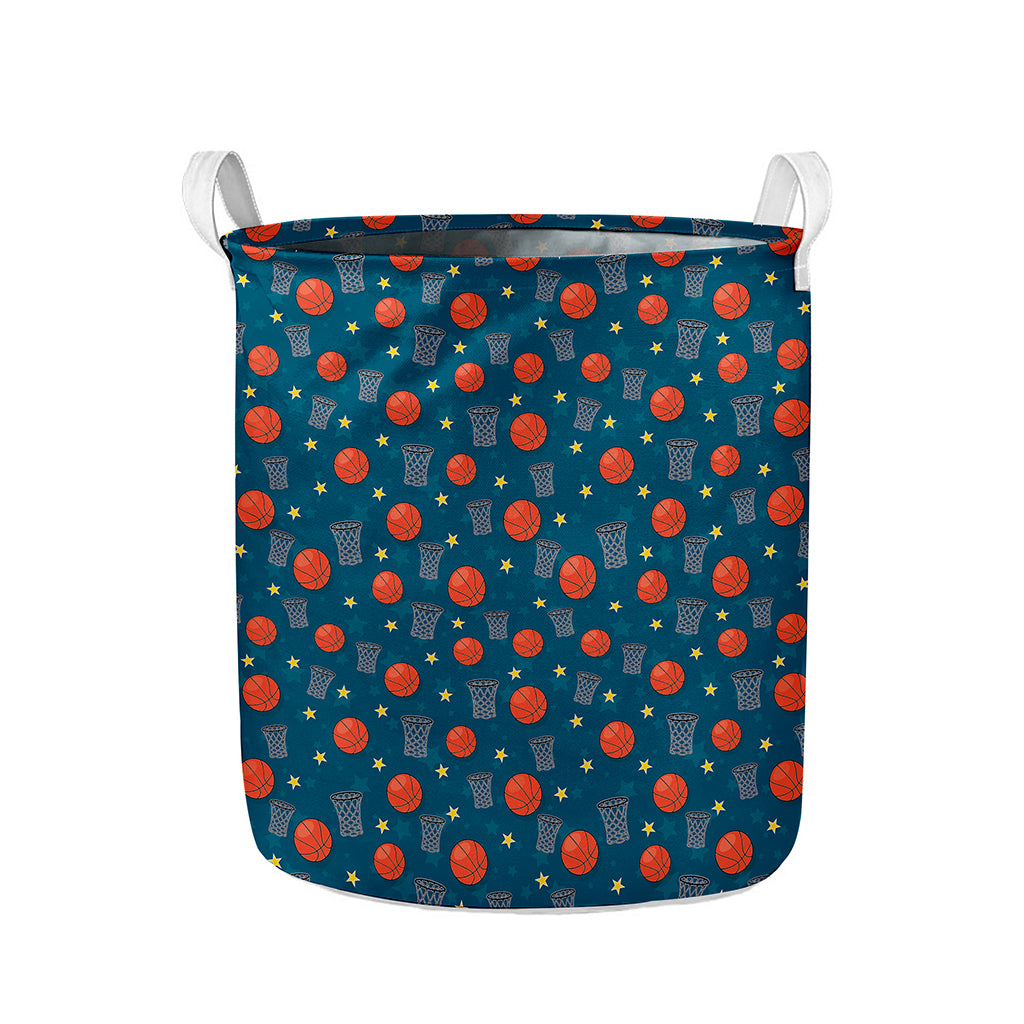 Basketball Theme Pattern Print Collapsible Laundry Basket