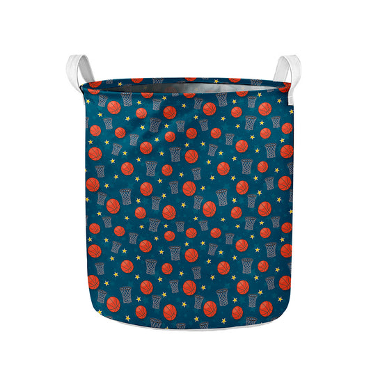 Basketball Theme Pattern Print Collapsible Laundry Basket