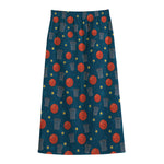 Basketball Theme Pattern Print Cotton Front Slit Maxi Skirt