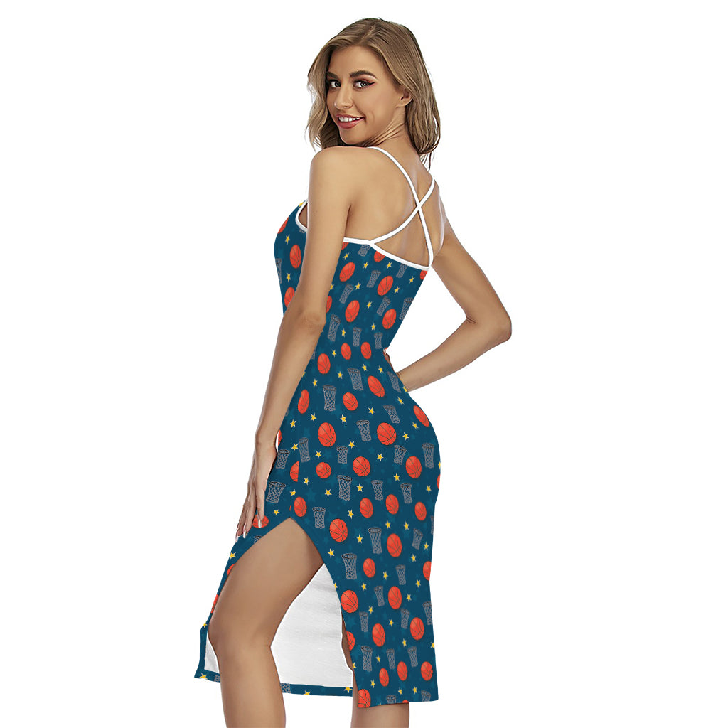 Basketball Theme Pattern Print Cross Back Cami Dress