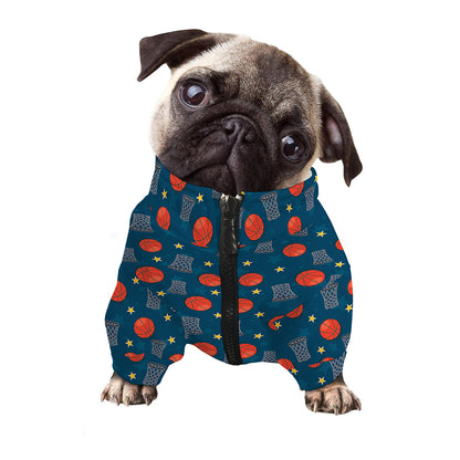 Basketball Theme Pattern Print Dog Zip Up Jacket