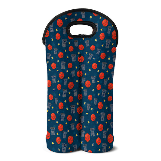 Basketball Theme Pattern Print Double Neoprene Wine Tote