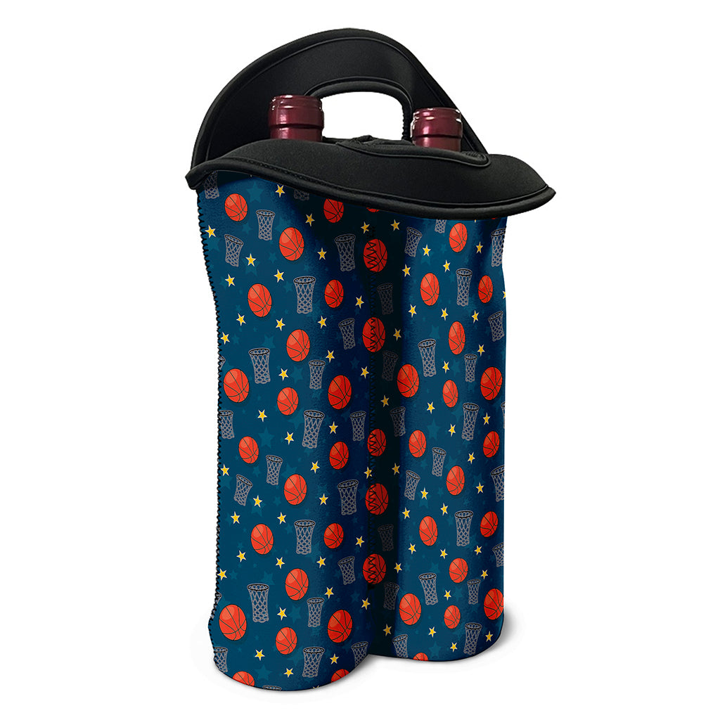 Basketball Theme Pattern Print Double Neoprene Wine Tote