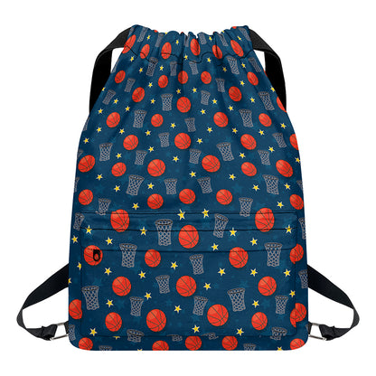 Basketball Theme Pattern Print Drawstring Backpack