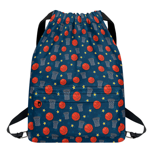 Basketball Theme Pattern Print Drawstring Backpack