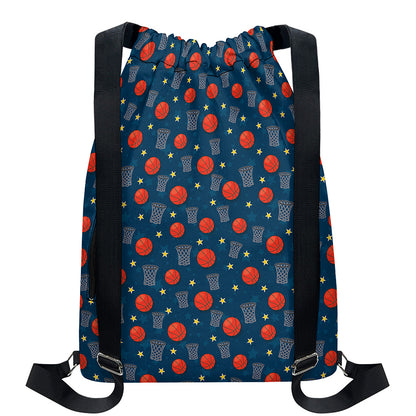 Basketball Theme Pattern Print Drawstring Backpack