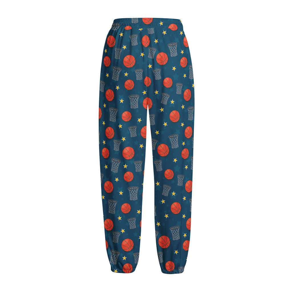 Basketball Theme Pattern Print Fleece Lined Knit Pants