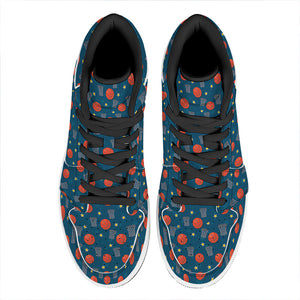 Basketball Theme Pattern Print High Top Leather Sneakers