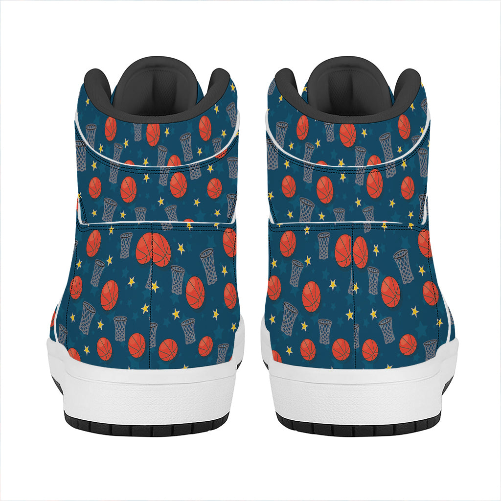 Basketball Theme Pattern Print High Top Leather Sneakers