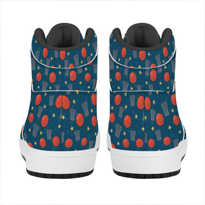 Basketball Theme Pattern Print High Top Leather Sneakers