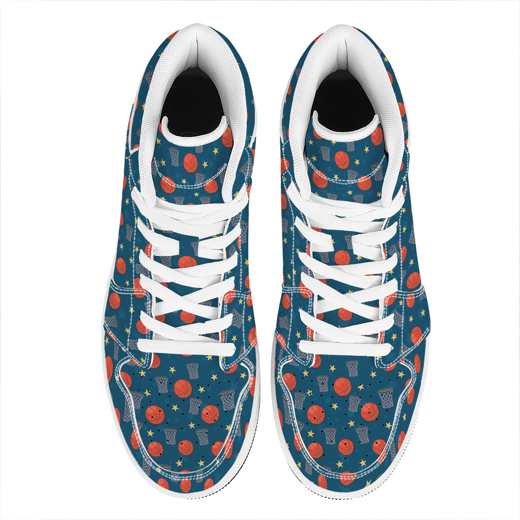 Basketball Theme Pattern Print High Top Leather Sneakers