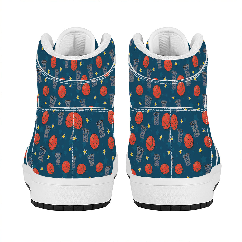 Basketball Theme Pattern Print High Top Leather Sneakers