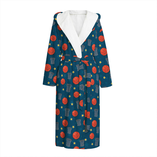 Basketball Theme Pattern Print Hooded Bathrobe