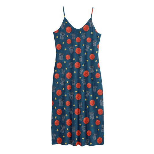 Basketball Theme Pattern Print Jersey Midi Cami Dress