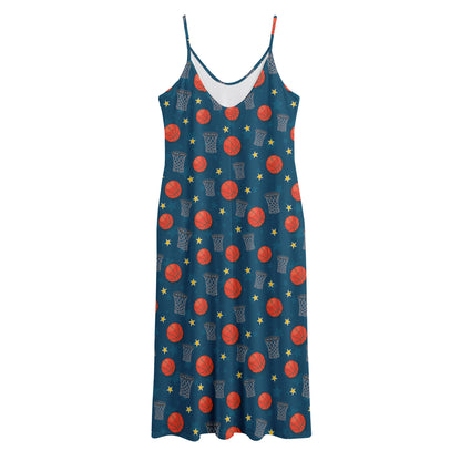 Basketball Theme Pattern Print Jersey Midi Cami Dress
