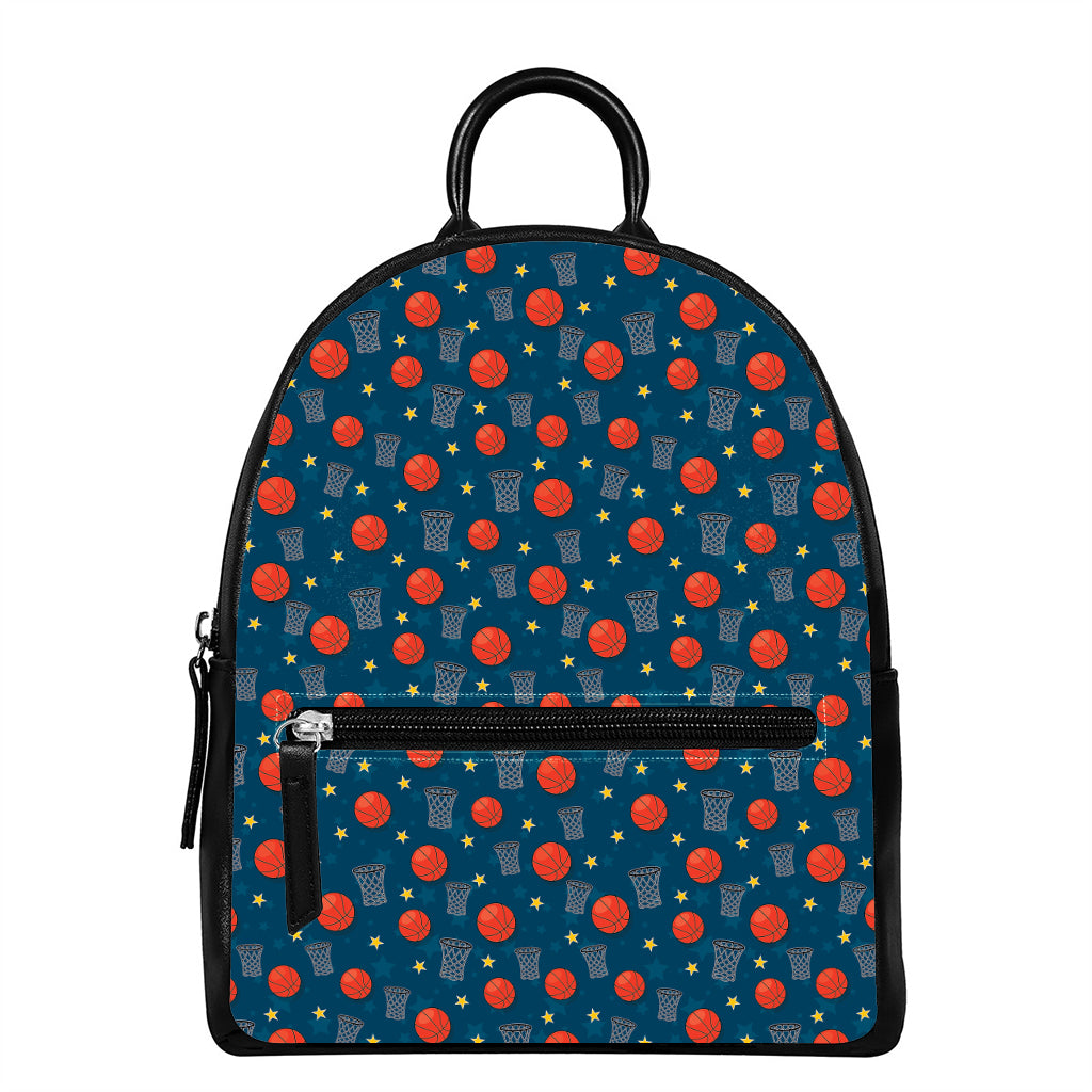 Basketball Theme Pattern Print Leather Backpack