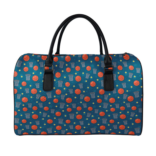 Basketball Theme Pattern Print Leather Duffle Bag