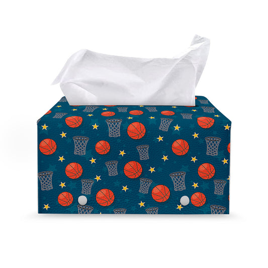 Basketball Theme Pattern Print Leather Tissue Box Cover