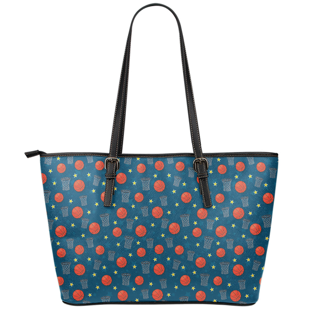 Basketball Theme Pattern Print Leather Tote Bag