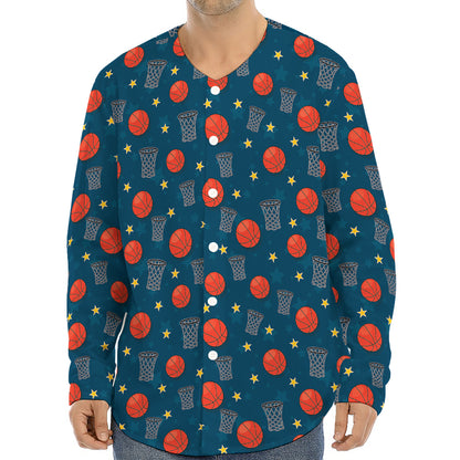 Basketball Theme Pattern Print Long Sleeve Baseball Jersey
