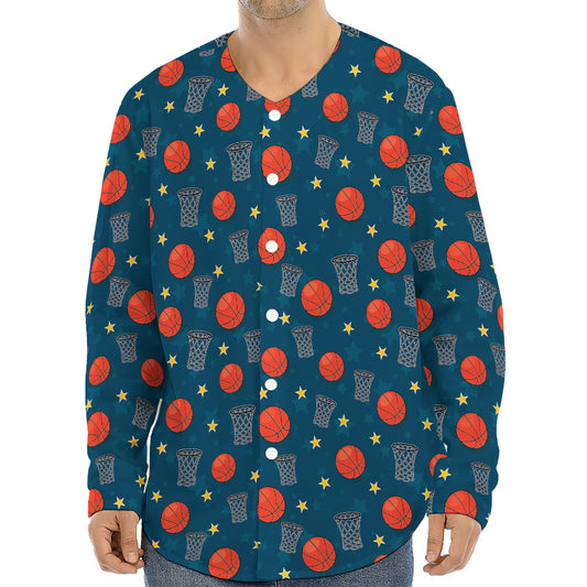 Basketball Theme Pattern Print Long Sleeve Baseball Jersey