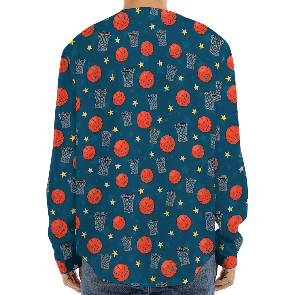 Basketball Theme Pattern Print Long Sleeve Baseball Jersey