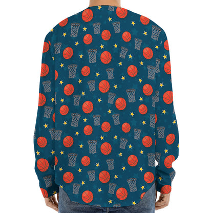 Basketball Theme Pattern Print Long Sleeve Baseball Jersey