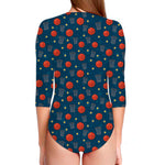 Basketball Theme Pattern Print Long Sleeve Swimsuit