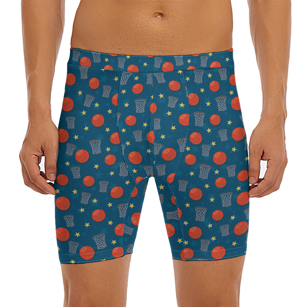 Basketball Theme Pattern Print Men's Long Boxer Briefs