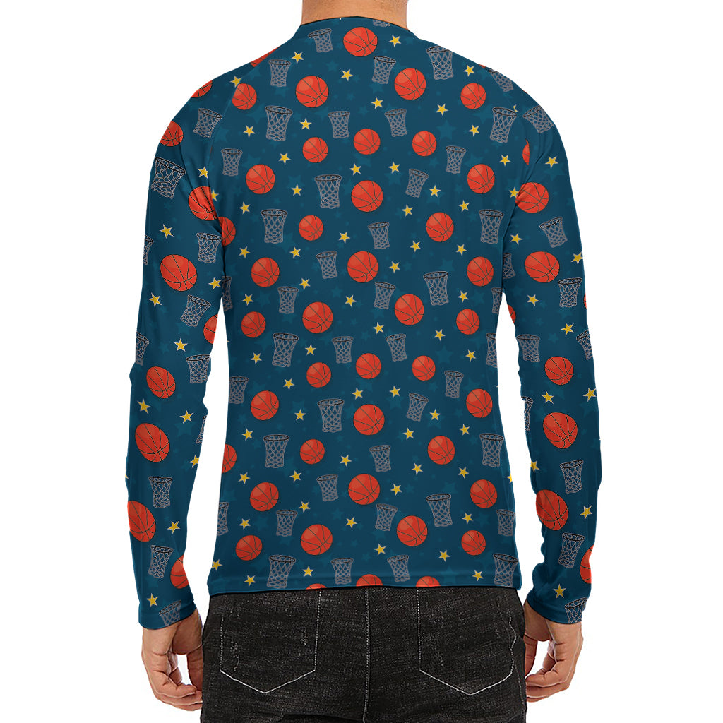 Basketball Theme Pattern Print Men's Long Sleeve Rash Guard