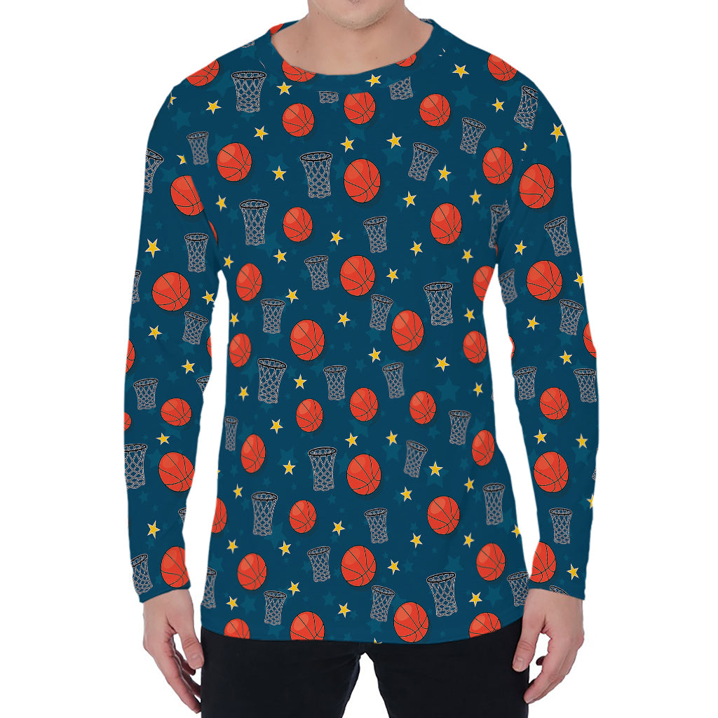 Basketball Theme Pattern Print Men's Long Sleeve T-Shirt