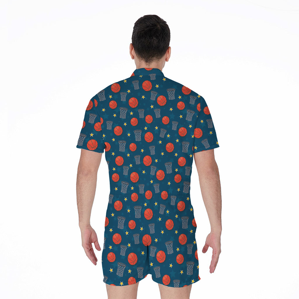 Basketball Theme Pattern Print Men's Rompers