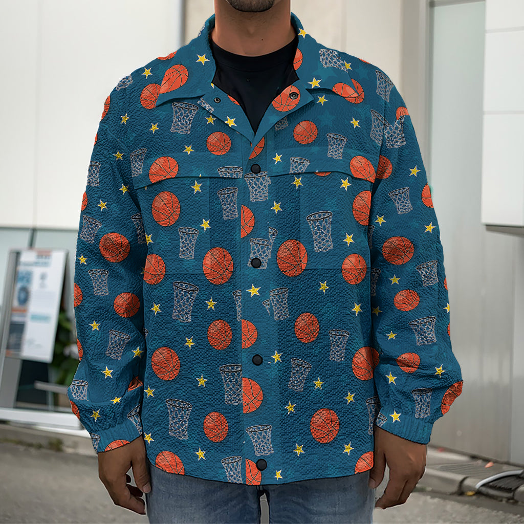 Basketball Theme Pattern Print Men's Shirt Jacket