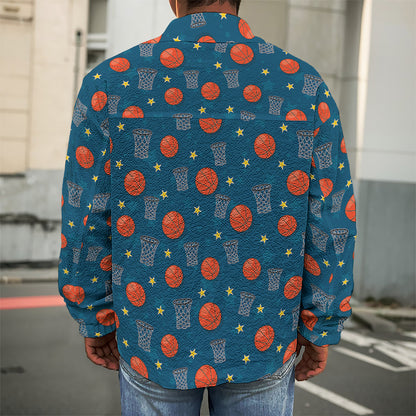 Basketball Theme Pattern Print Men's Shirt Jacket