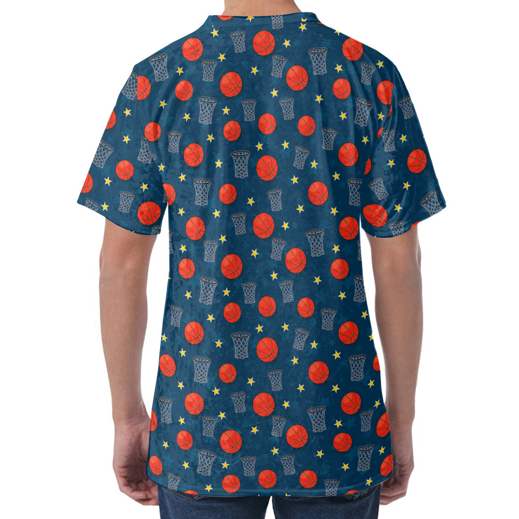 Basketball Theme Pattern Print Men's Velvet T-Shirt