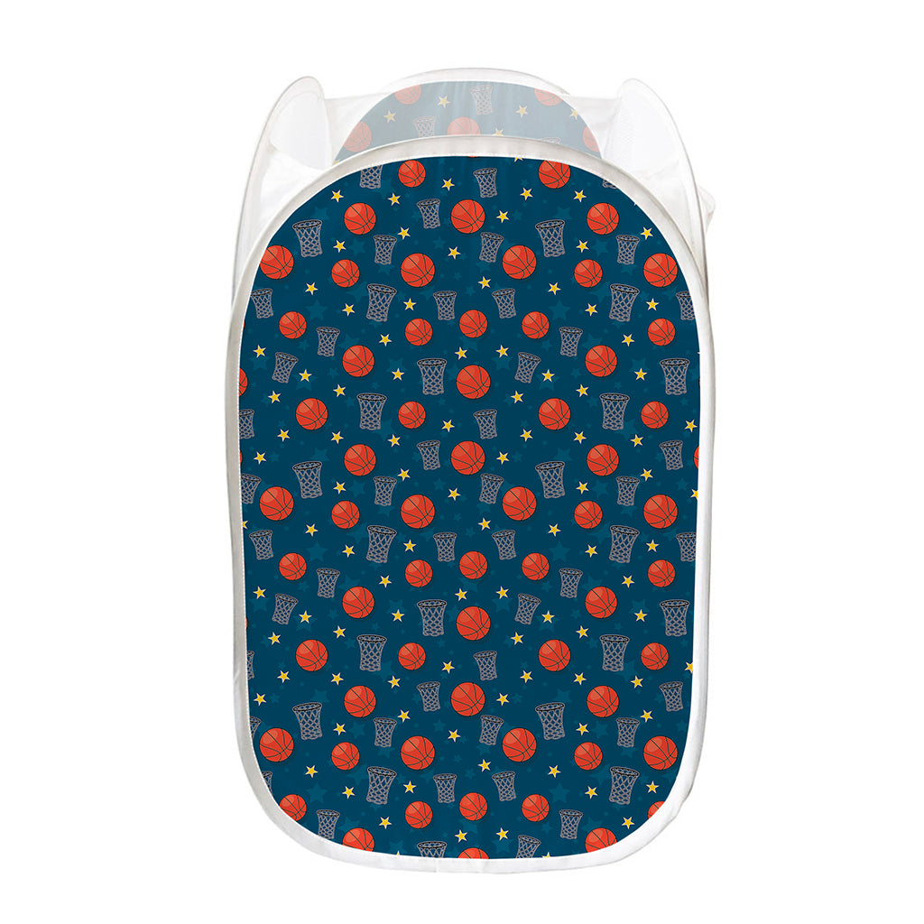Basketball Theme Pattern Print Mesh Laundry Hamper