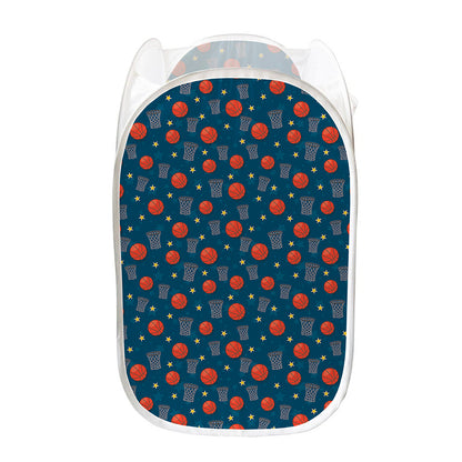 Basketball Theme Pattern Print Mesh Laundry Hamper