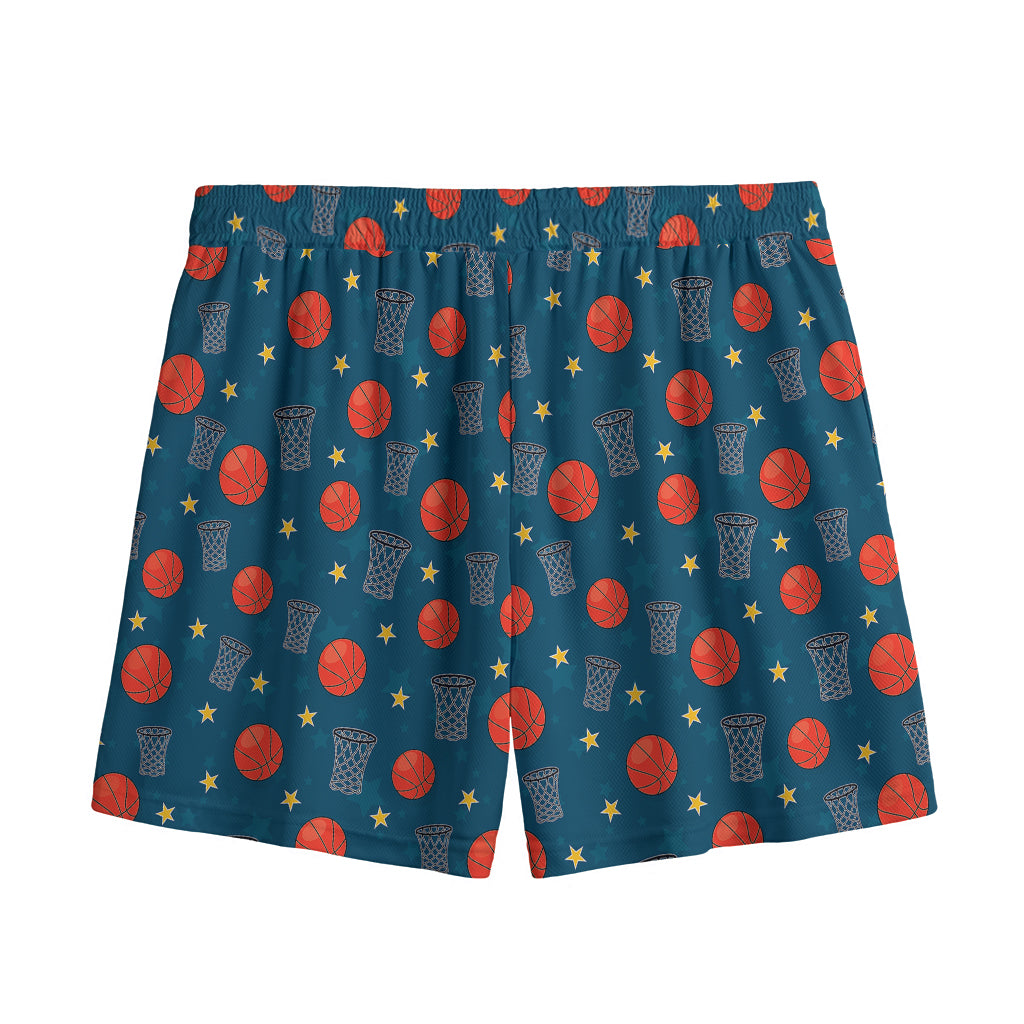 Basketball Theme Pattern Print Mesh Shorts