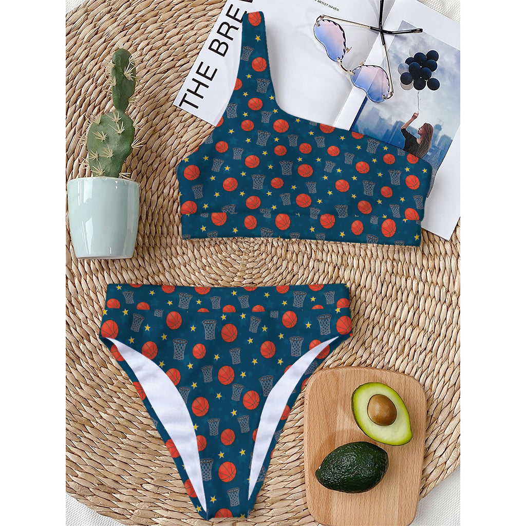 Basketball Theme Pattern Print One Shoulder Bikini Top