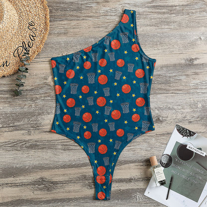 Basketball Theme Pattern Print One Shoulder Bodysuit