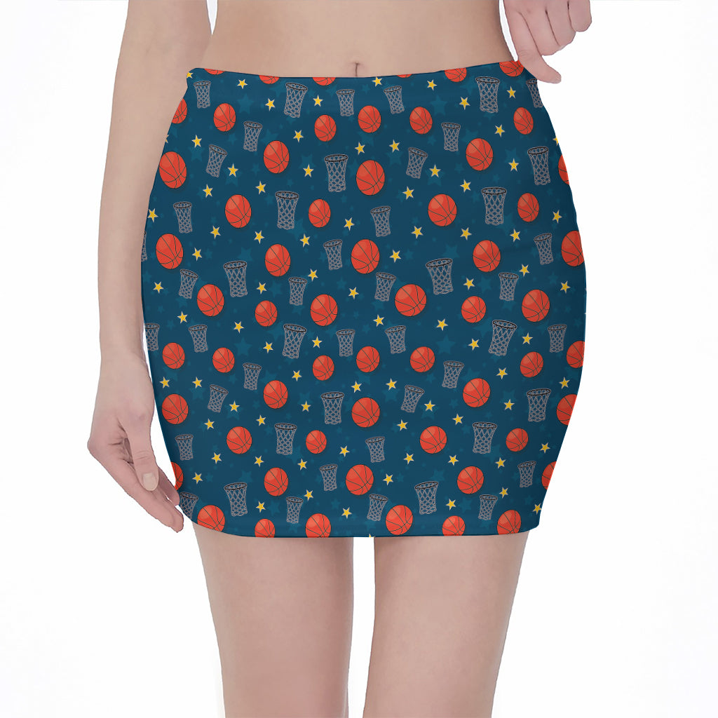 Basketball Theme Pattern Print Pencil Mini Skirt