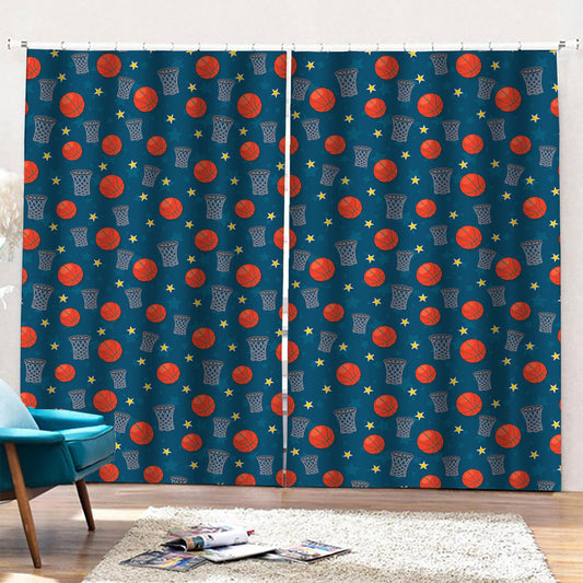 Basketball Theme Pattern Print Pencil Pleat Curtains