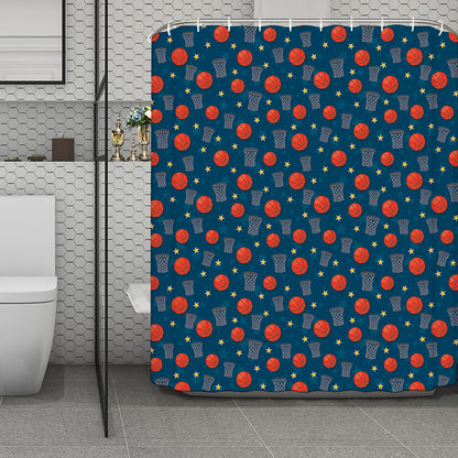 Basketball Theme Pattern Print Polyester Shower Curtain