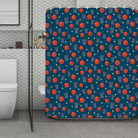 Basketball Theme Pattern Print Polyester Shower Curtain