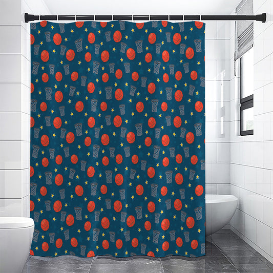 Basketball Theme Pattern Print Premium Shower Curtain