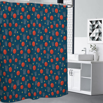Basketball Theme Pattern Print Premium Shower Curtain