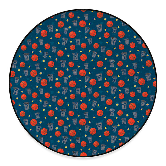 Basketball Theme Pattern Print Round Floor Mat