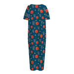 Basketball Theme Pattern Print Short Sleeve Long Nightdress