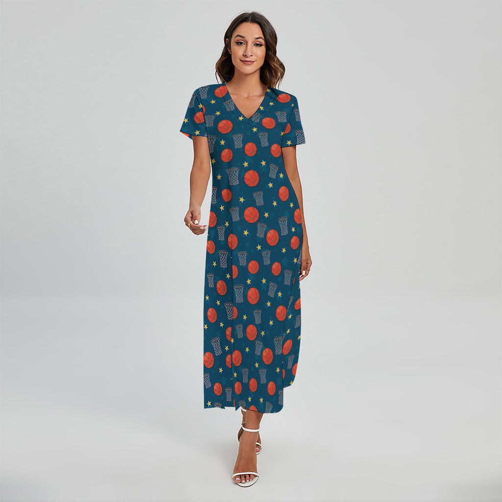 Basketball Theme Pattern Print Short Sleeve Maxi Dress